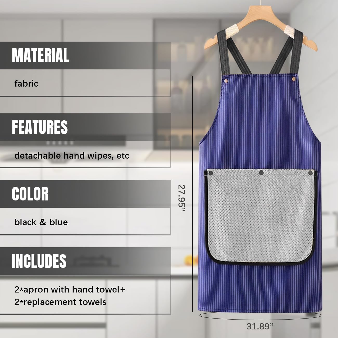 2Pcs Kitchen Apron with Pockets Waterproof Aprons with Detachable Hand Towels Cross Back No Tie Women Pinafore for Cooking Baking Dishwashing Gardening - Image 6