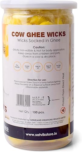Miniatura 9 de SATVIK - 50 mechas de ghee de vaca pura para Puja hasta 30 minutos Pooja Home y Mandir Nitya Pujan Readymade Ghee Jyot Jyoti Pujan Indian