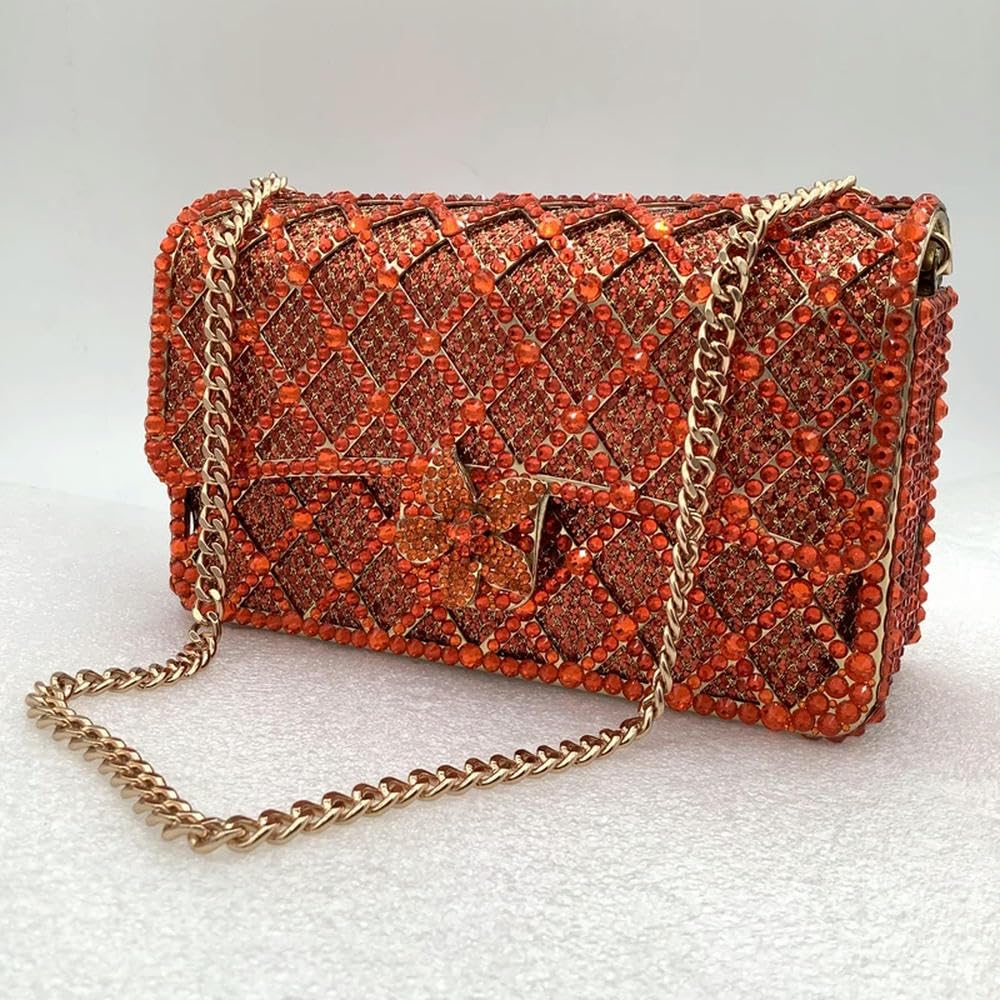 Bolsos de Mano NYSDM para Mujer, con Cadena Larga, con Diamantes, Color Naranja, Azul, Plateado y Verde, para Fiestas, Bodas, con Gemas, para el Hombro y para Bodas