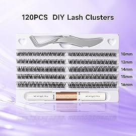 Individual Lashes 120 Cluster Lashes DIY Eyelash Extension Thin Band Wide Stem Lash Clusters with Applicator and Lash Bond and Seal Lash Extension Kit Mix 10-16mm Length C/D-OP01