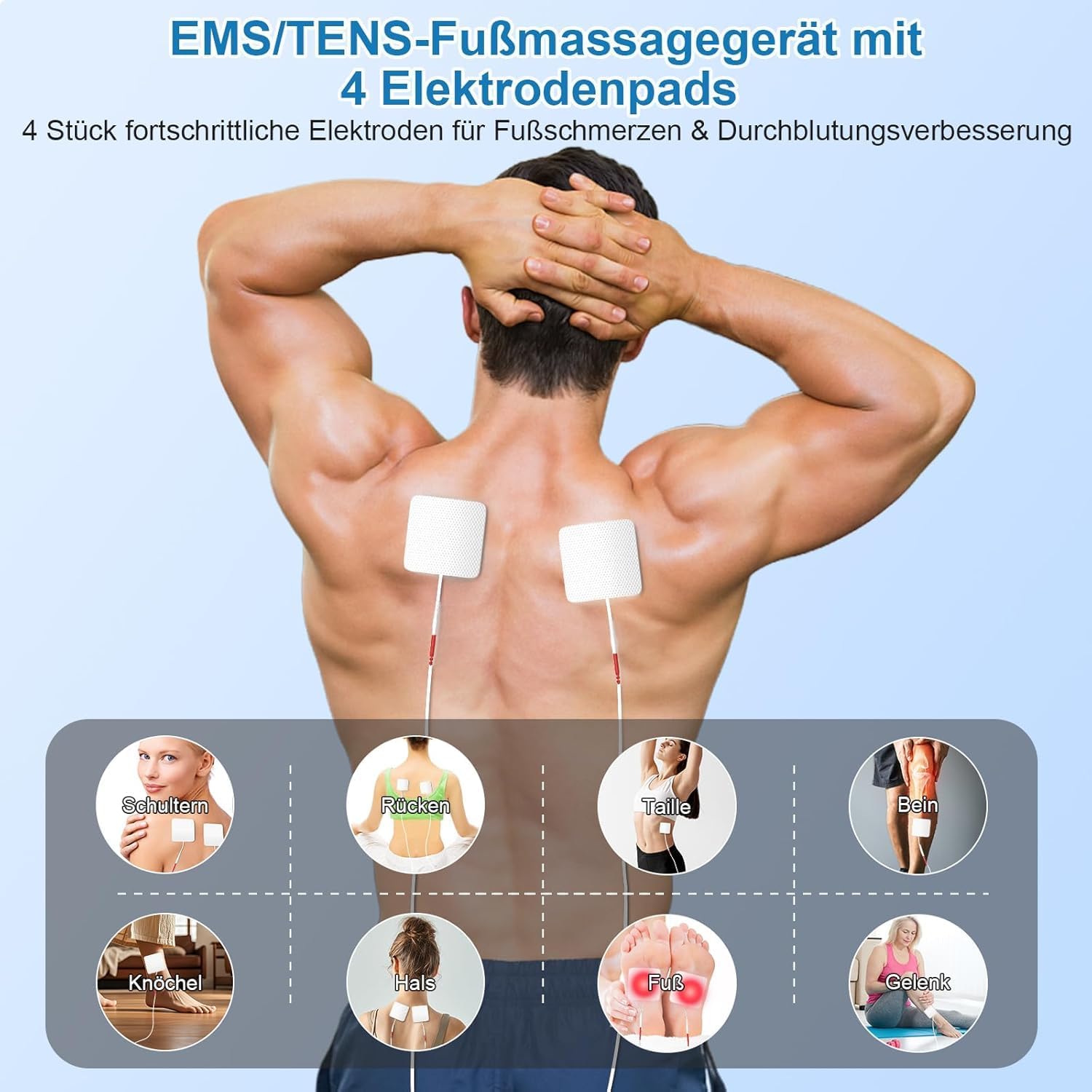 EMS & TENS Fußmassagegerät mit 660nm + 850nm Rotlichttherapie, Durchblutungs-Stimulator für Beine und Füße, Elektrische Fußmassage mit 4 Pads, 10 Modi & 20 Intensitätsstufen