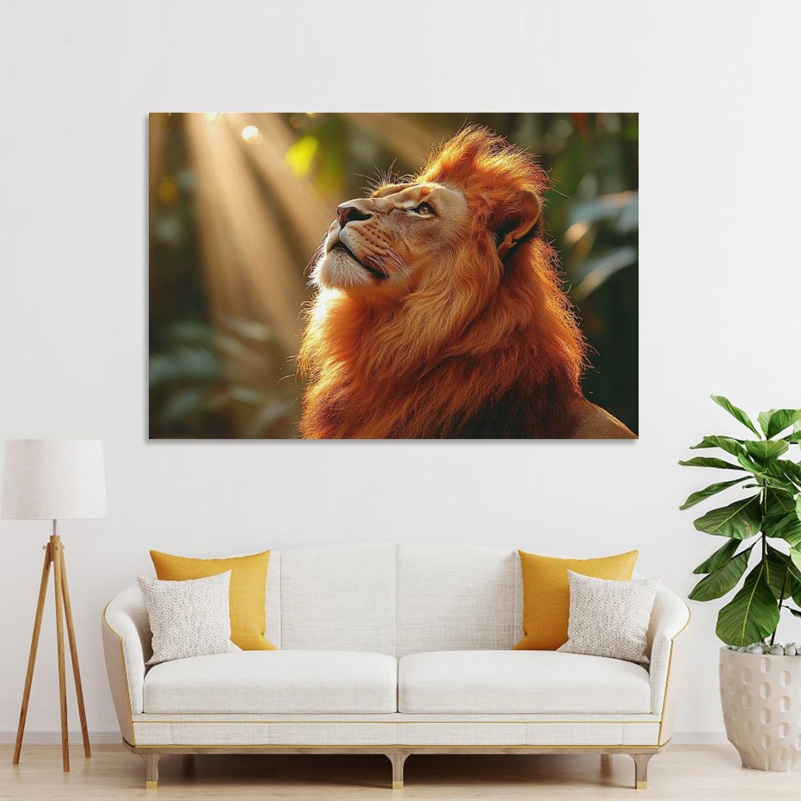 Junmoney Lion Gazing Into The Light Decorative Wall Artwork 24x36inch(60x90cm), for Home Lounge, Bedroom Or Reading Nook, Modern Wall Decor for Cosy Interiors