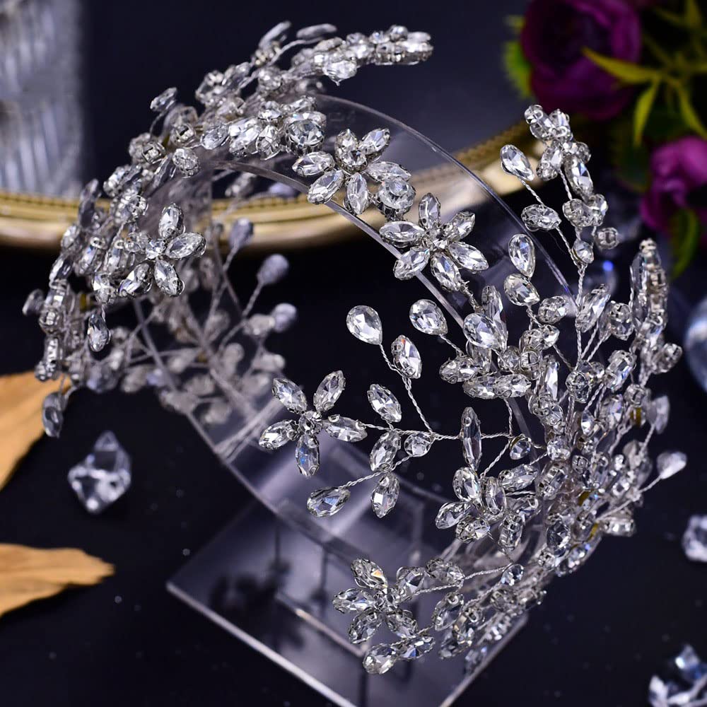Kopfschmuck Hochzeit Braut Haarschmuck Silber Brautschmuck Haare Hochzeitsschmuck Damen Mädchen Haarreifen aus Strass Geschenk für Brautjungfern (lang 36cm/14inch)