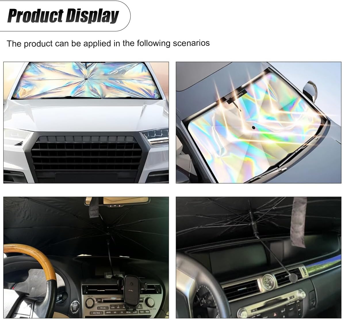 ZIMISI Car Windshield Sun Shade Umbrella, 55" x 31.5" Foldable Car UV Block Coating Shield Cover with 360° Rotation Handle, Front Window Heat Insulation Protection Accessory for Truck, SUV (L Size)