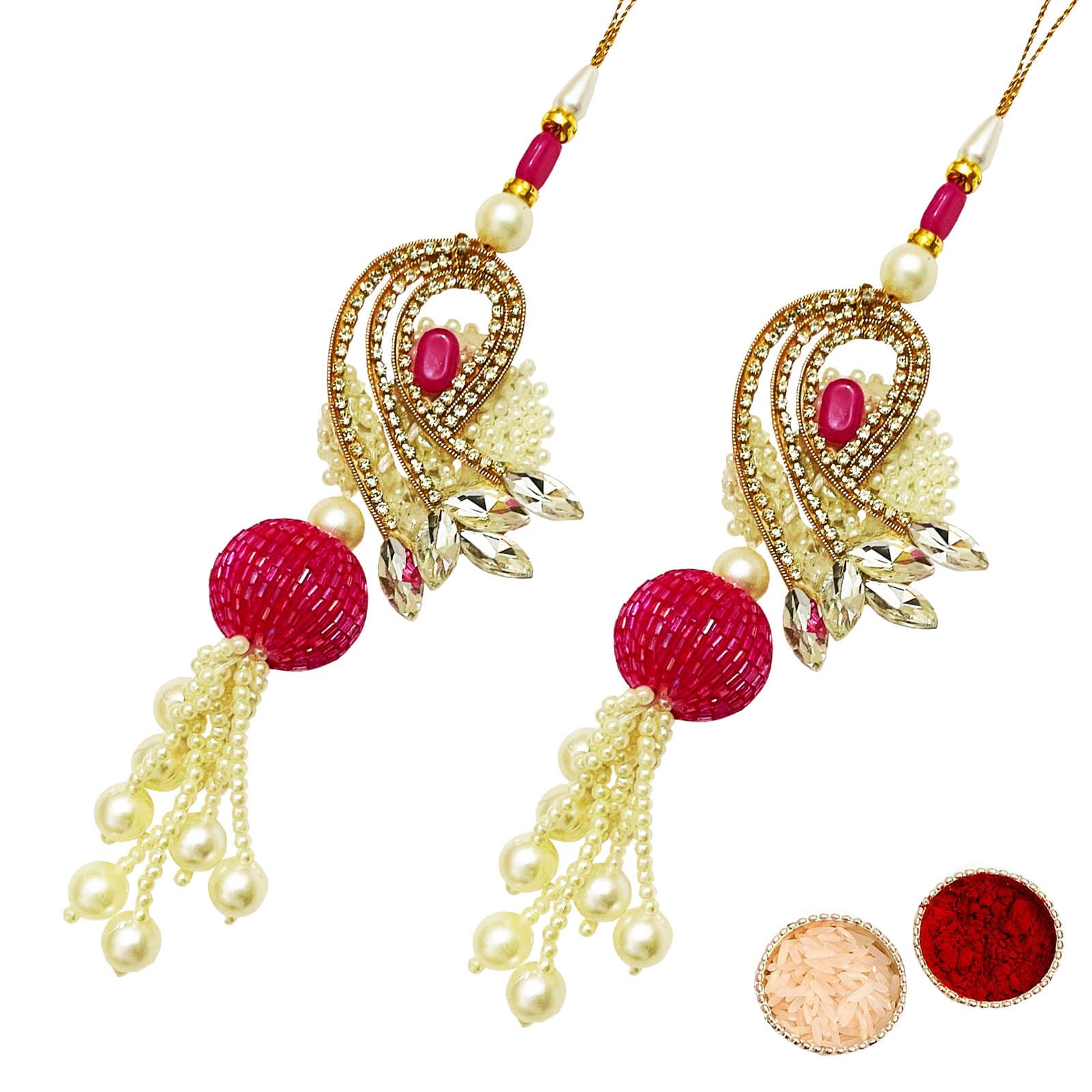 Buyent ® Elegant Kundan pearl lumba rakhi for bhabhi chuda rakhi for women handmade latkan hanging rakhi for bhabhi sister in law with roli chawal pack (B0D9P5DXJY) Amazon Price History, Amazon Price Tracker