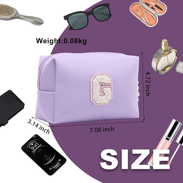 Personalized Makeup Bag,Waterproof Travel Makeup Pouch Cosmetic Bag Birthday Gift for Women Mom,Bride Bridesmaid Cosmetic Bag A-Z - 2