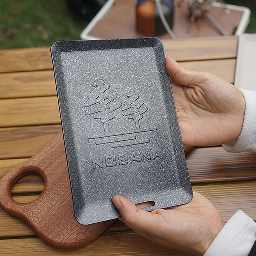 Plaque de cuisson carrée en acier inoxydable à dessus plat pour barbecue Mini barbecue Grill Teppanyaki pour le camping (Noir)