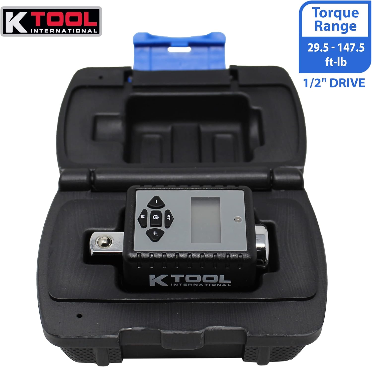 K Tool International 72138 Digital Torque Adapter 1/2 Inch Drive, Static Torque Measurement, Clockwise and Counter Clockwise Operation, 29.5 to 147.5 ft lbs Range, Torque and Mode Settings