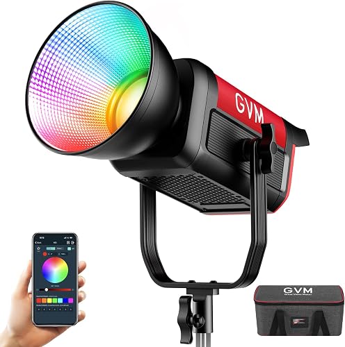 GVM 300C RGB Video Light, 300W Studio Light 2000K-10000K Photography Lighting with Bowens Mount & DMX Control, Studio Light for YouTube,Film Recording,16 Lighting Effects