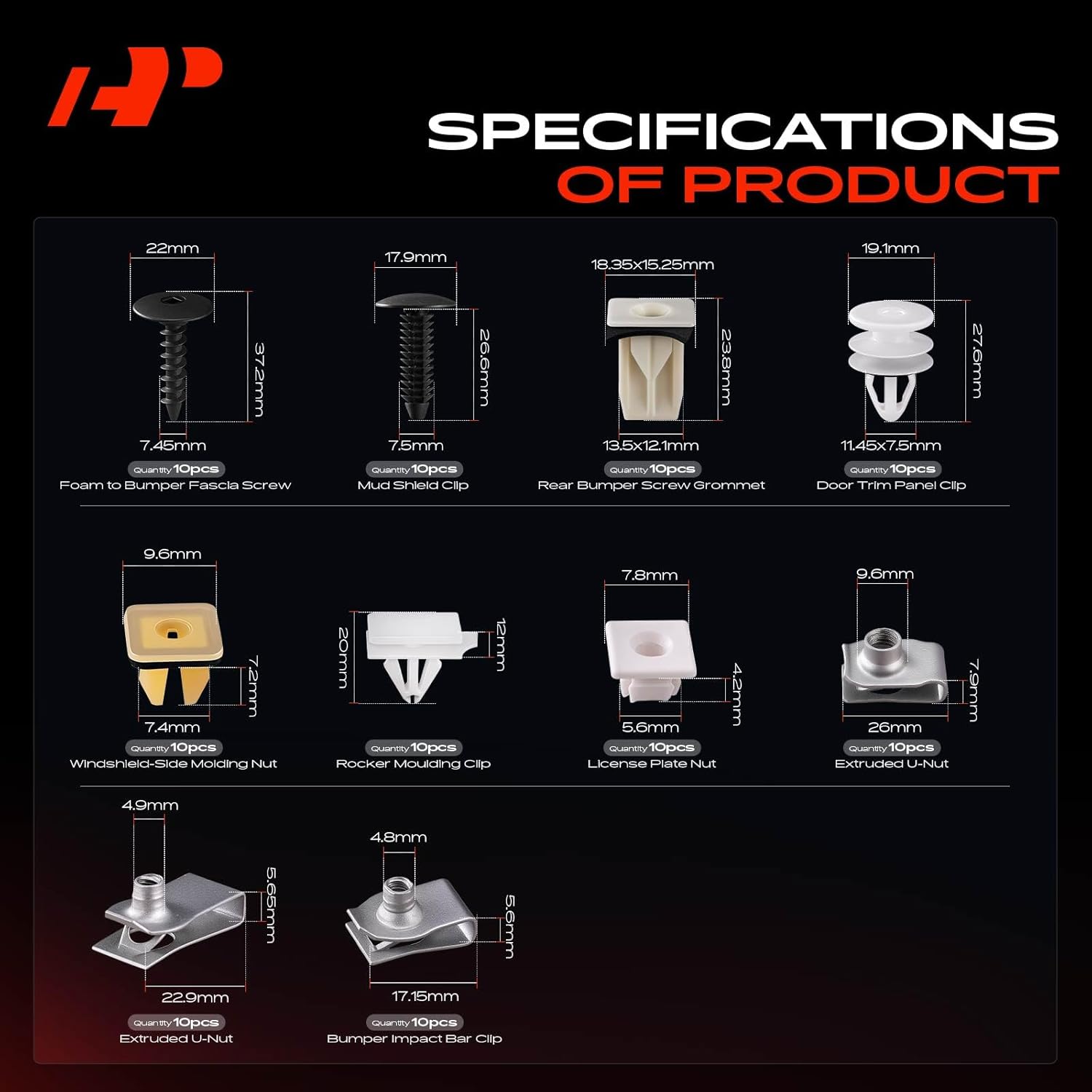 A-Premium 220 PCS Bumper Retainer Clips Plastic Rivets Push Retainer Kit 22 Sizes 49.28oz Door Trim Panel Fender Weatherstrip Clips Compatible with Pontiac G6 2005-2010, w/Removal Tool