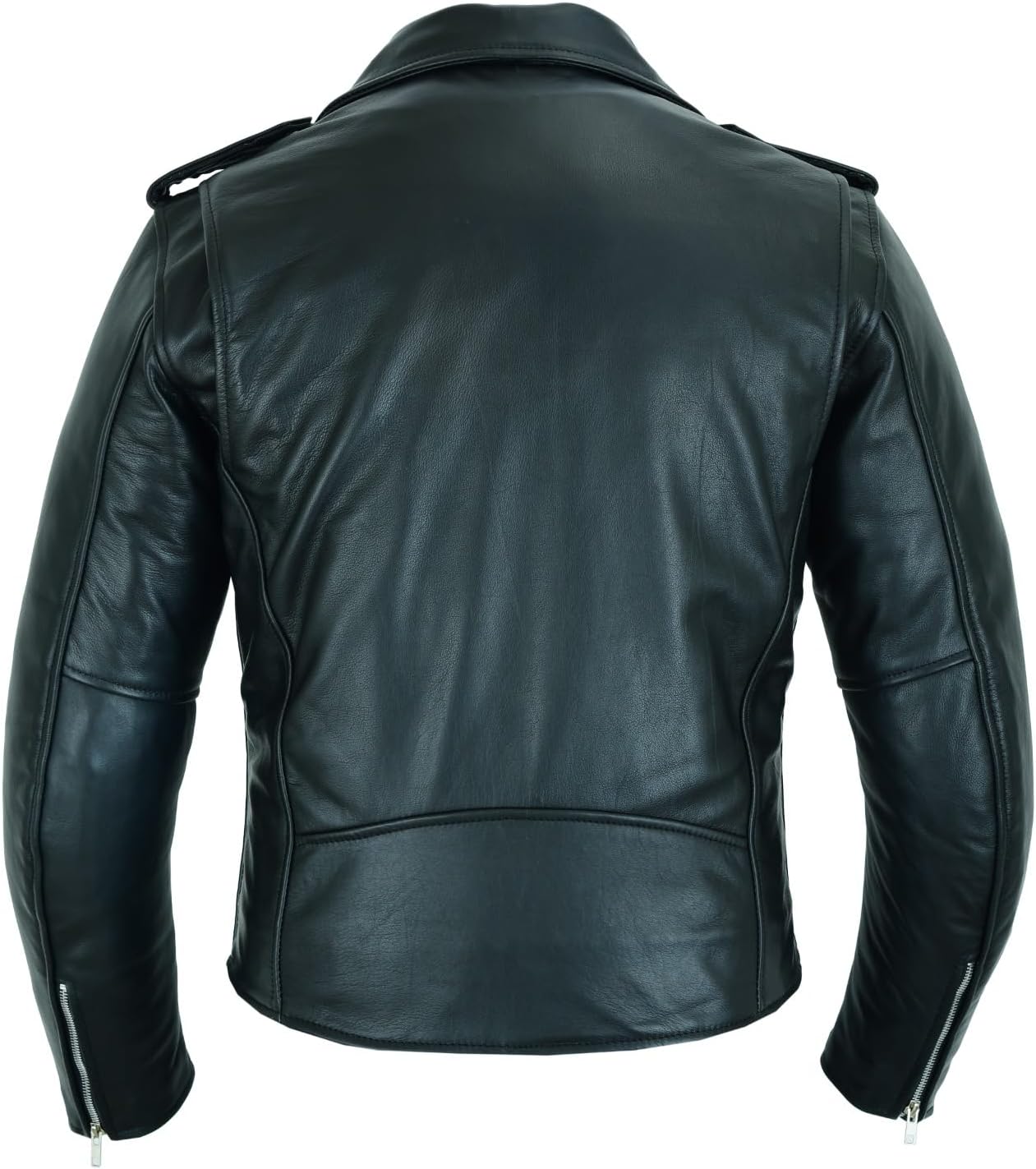 Men’s Genuine Cowhide Leather Biker Jacket – Classic Motorcycle Coat with Quilted Panels & Asymmetrical Zipper