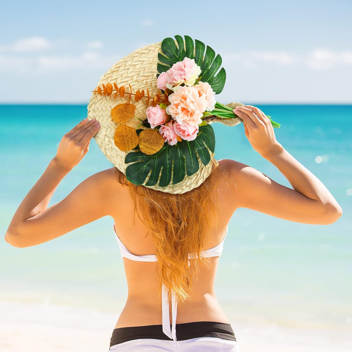 Yalikop 15 Pack Natural Raffia Hand Fans Handmade Raffia Fans Palm Leaf Hand Fans with String and Label Buri Fans for Summer Farmhouse Decor Wedding Camping Favors