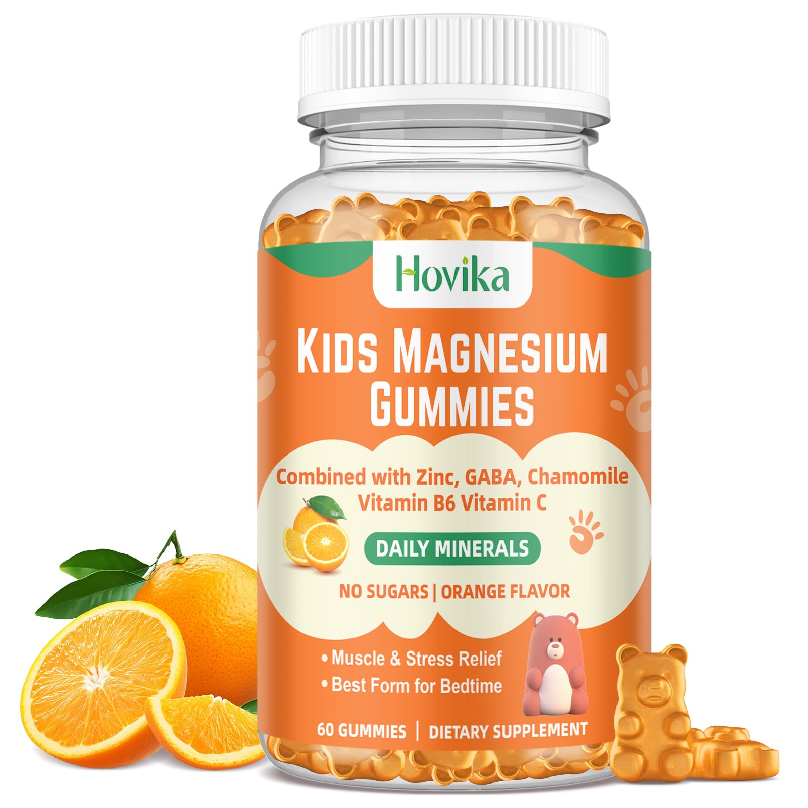 Magnesium Glycinate Gummies for Kids: Calm Magnesium Supplement for Kids & Adults with Zinc Citrate, GABA, Chamomile, Vitamin B6 & C - Sleep, Relaxation & Focus, Orange Flavor 60 Count Orange 60 Count (Pack of 1)