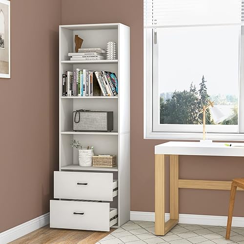 Miniatura 2 de Tangkula Estantería de 4 estantes con 2 cajones, estantería abierta de 4 niveles de 74 pulgadas de alto con 2 cajones deslizantes, dispositivo