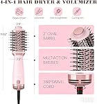 Dual Voltage Travel Hot Air Brush |One Step Volumizer Small Hair Dryer and Styler | Upgrade 2 inch Titanium Blow Dryer Brush for All Hair Types | 4 in 1 Hair Dryer Brush Blow Dryer with Storage Bag and Adapter | Global Travel Friendly | Pink 6126A