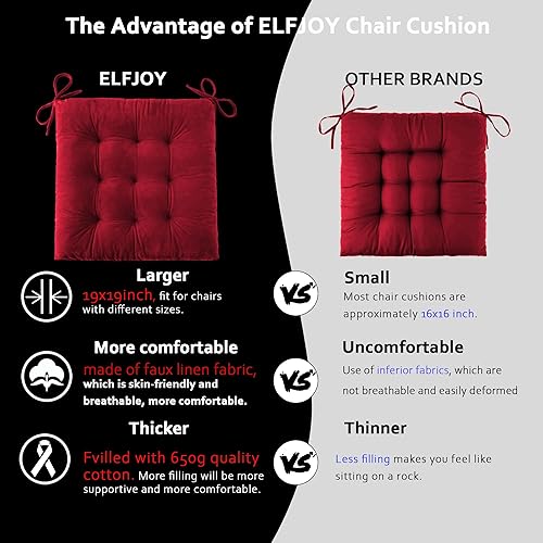 Miniatura 3 de ELFJOY Cojines de tela de lijado de color sólido para silla mecedora, juego de almohadillas para silla mecedora (V-GraceRed)