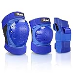JBM Adult Knee Pads Elbow Pads and Wrist Guards Full Protective Gear for Skateboarding Skate Inline Riding Beginner Scooter Roller Skater (Blue, Large)