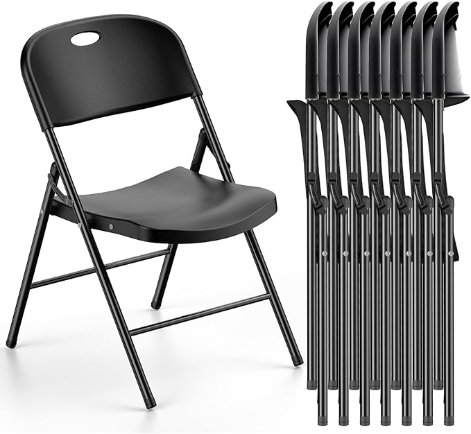 Nazhura 350 Weight Limit Heavy Duty Plastic Folding Chair with Reinfoced Steel Frame for Indoor and Outdoor, Wedding, Party, Restaurant, Meeting Room, Patio and Garden (White, 8 Pack)