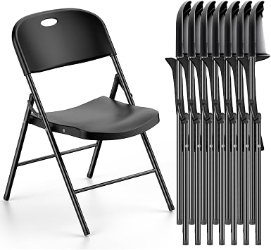 Nazhura 350 Weight Limit Heavy Duty Plastic Folding Chair with Reinfoced Steel Frame for Indoor and Outdoor, Wedding, Party, Restaurant, Meeting Room, Patio and Garden 8, Black