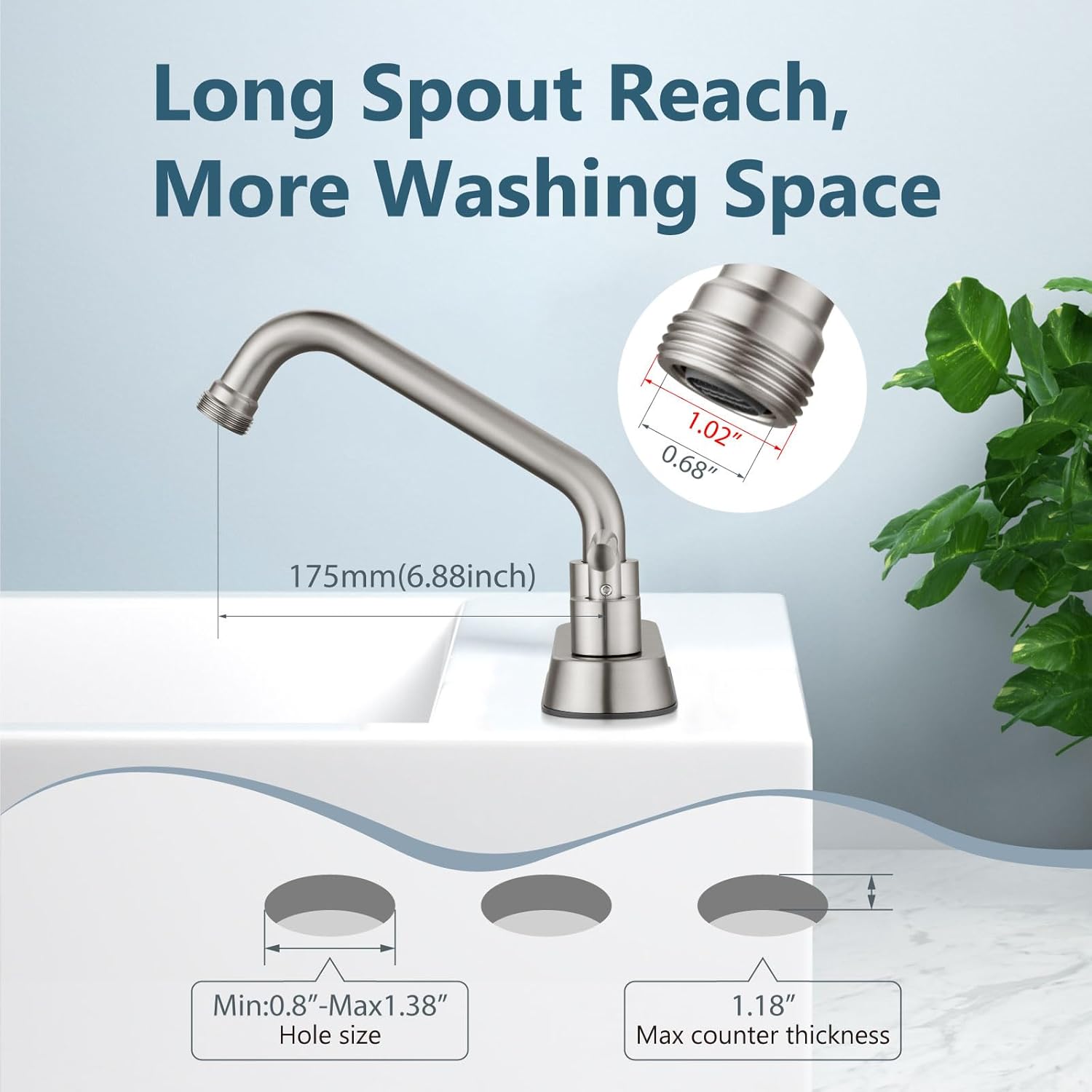 Aolemi Utility Sink Faucet 4 Inch Centerset, Laundry Sink Faucets with Swivel Spout and 3/4" NPT Threaded End, Dual Handle Faucet for Laundry or Utility Room, Brushed Nickel - Image 4