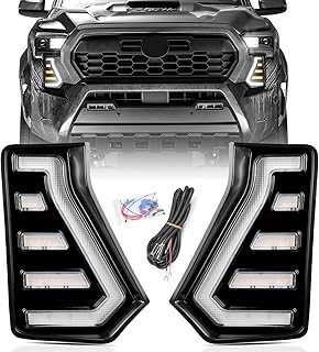 LED Daytime Running Lights Compatible with Tacoma 2024 2025 2026 | With White DRL Amber Sequential Turn Signal Lights, Front Bumper Fog Lights Kit 4th Gen Tacoma Accessories
