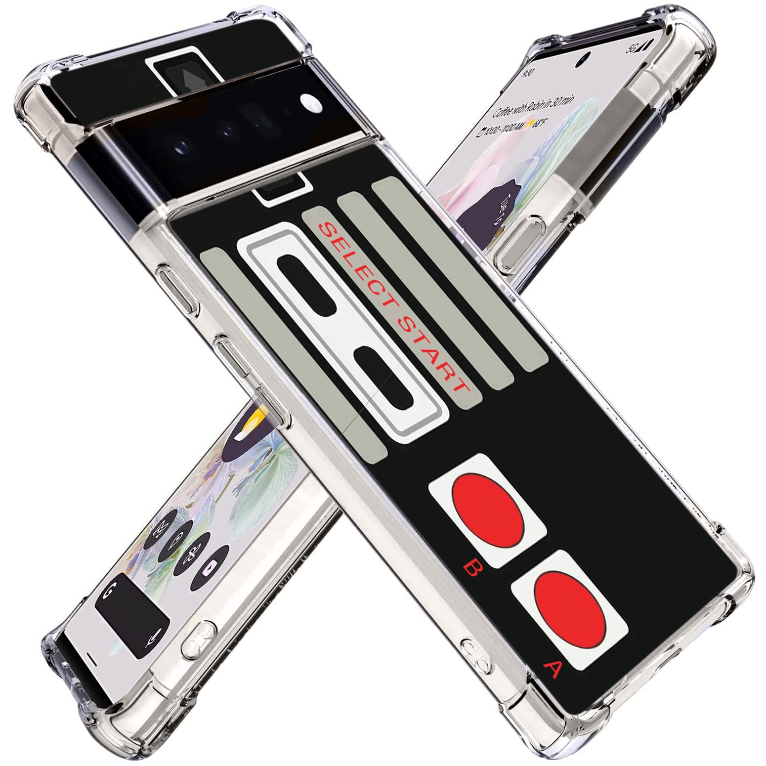 GifunHard PC Bumper Shockproof Clear Soft Slim Design Pattern Case Cover for Google Pixel 6 Pro - Retro Game