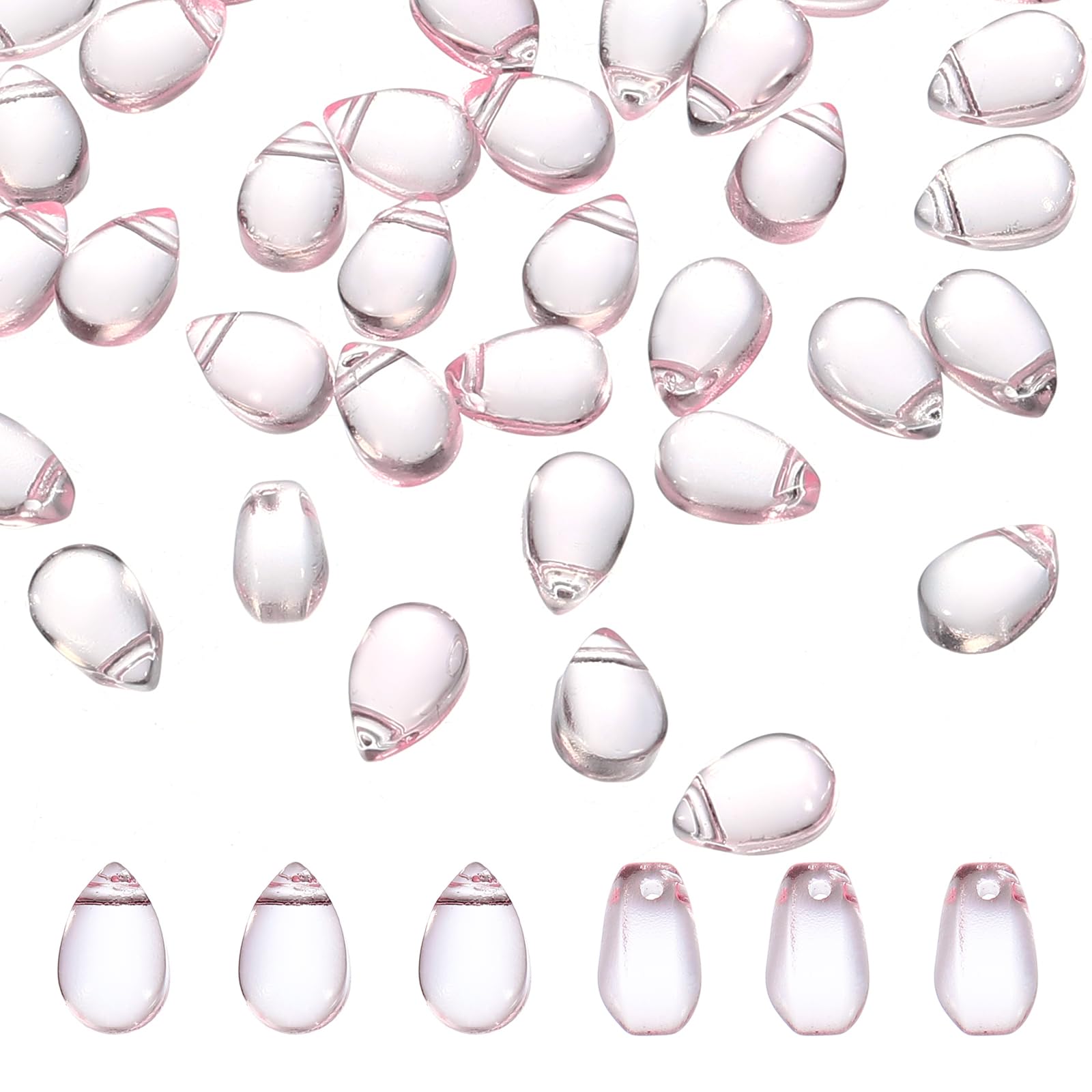 PATIKIL Czech Glass Teardrop Beads, 50 Pcs Top Drilled Clear Glass Seed Beads Crystal Puffed Raindrop Beads, Clear Pink, 6x9mm