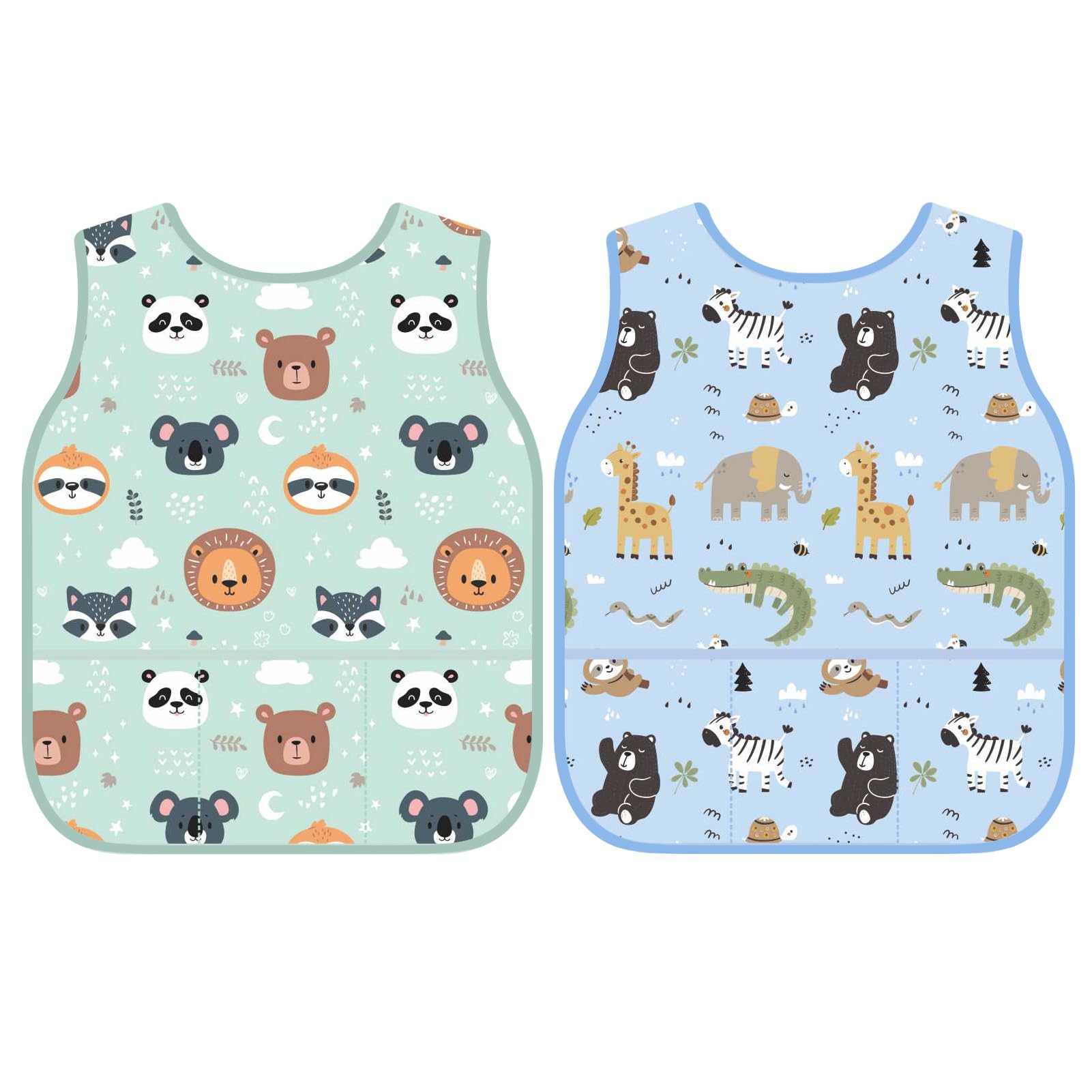 Partideal 2 Pcs Art Smocks for Kids Waterproof Artist Painting Aprons Toddler Sleeveless Children Painting Smock Kids Apron with 3 Pockets for Age 3-8 Years,Animal โ image 1