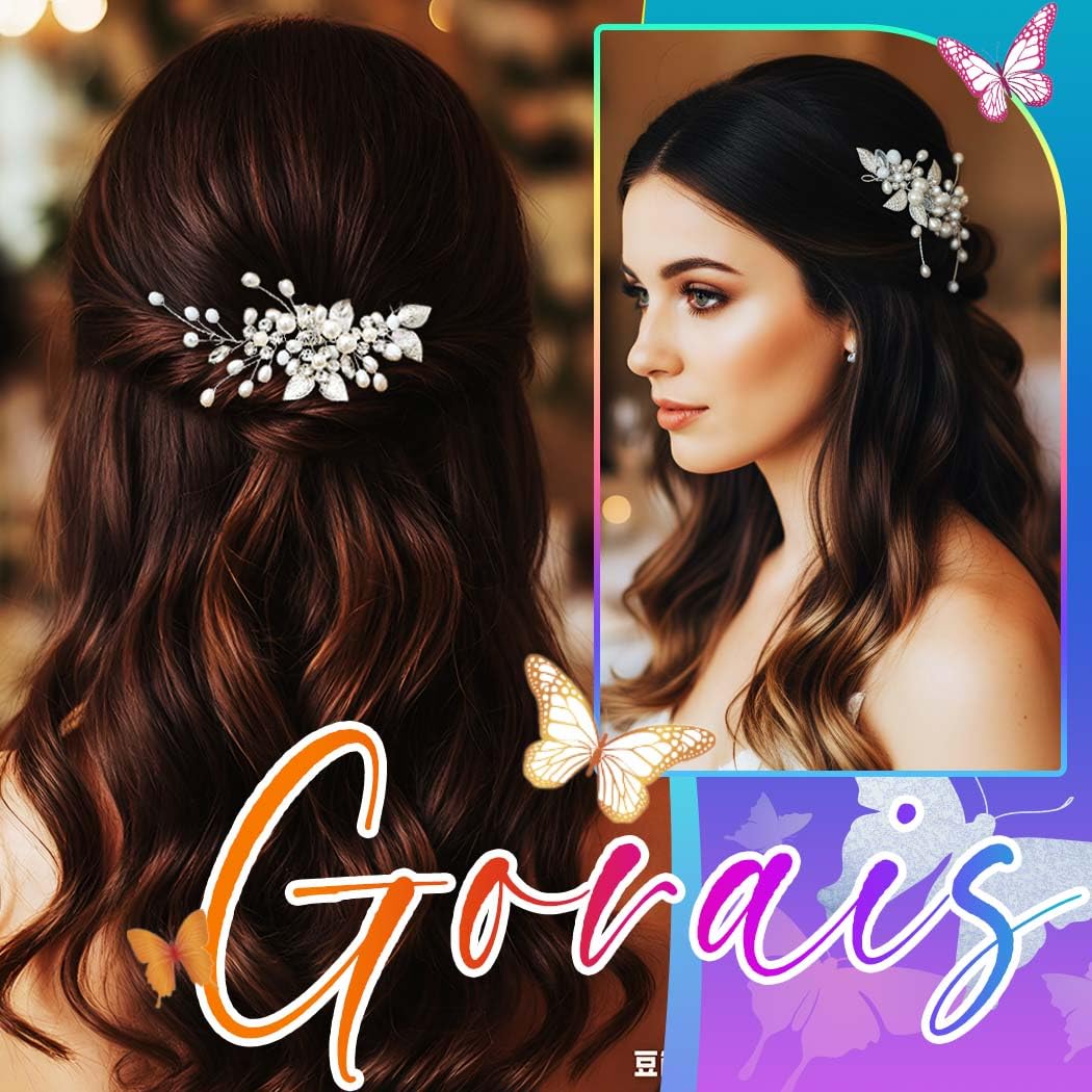 Gorais Bride Wedding Hair Vine Pearl Bridal Headpieces Leaf Hair Accessories for Women and Girls image 5