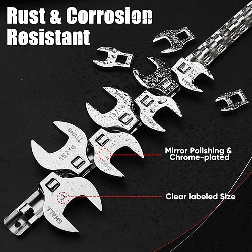 Miniatura 7 de SHALL Juego de llaves de pie de cuervo de 38 pulgadas, juego de llaves SAE de 11 piezas con organizador de clip, 38"-1", herramientas para