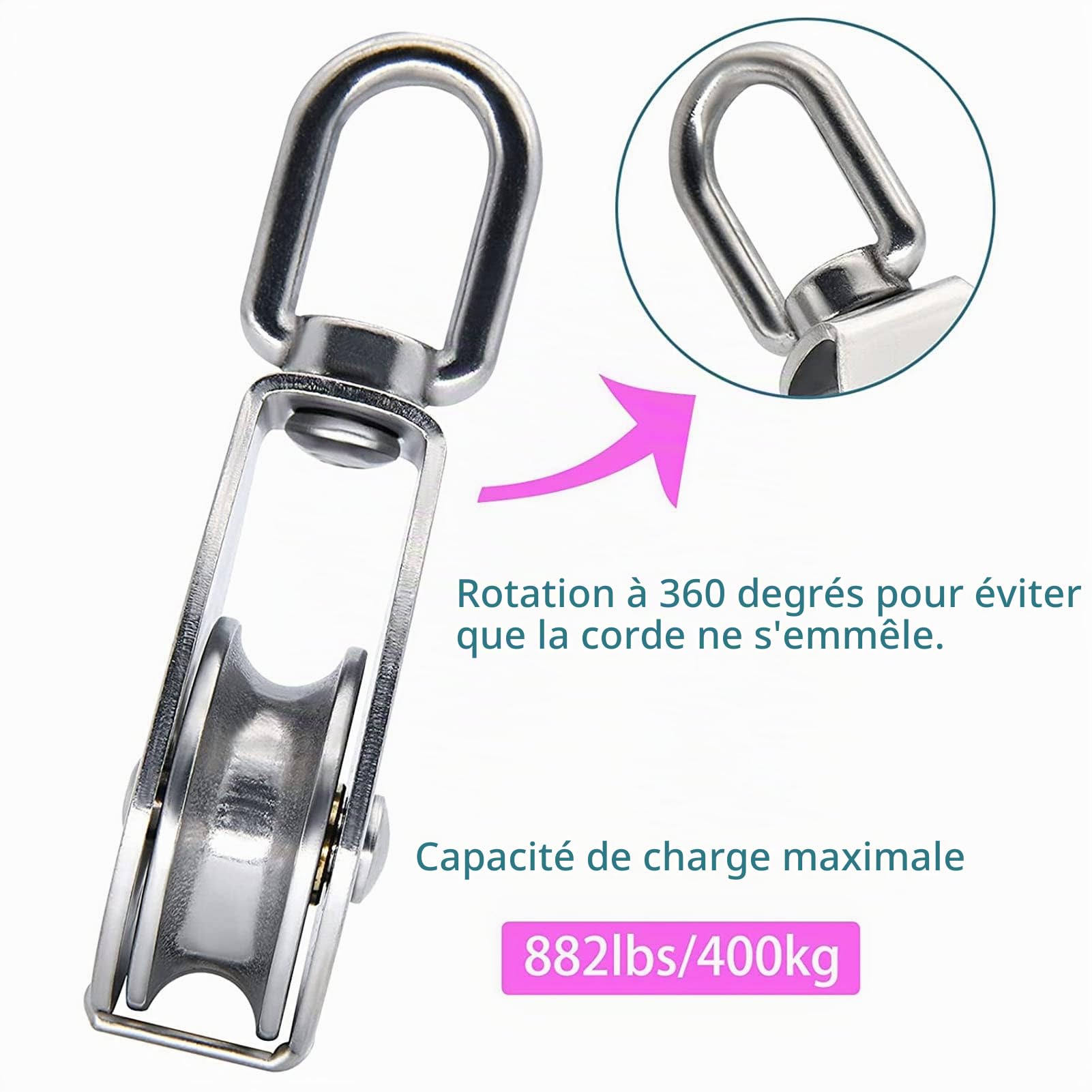 2 Pièces Poulie Double, Bloc de Poulie M25 en Acier Inoxydable Bloc de Poulie Double 150kg Roulement Rouleau de Roue de Poulie Pivotante