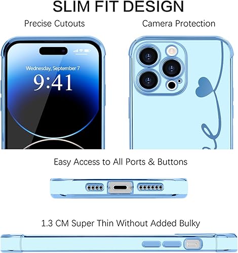 Miniatura 3 de Funda compatible con iPhone 13 Pro, bonito diseño de corazón de amor para mujeres y niñas, parachoques chapado de lujo con cubierta protectora para