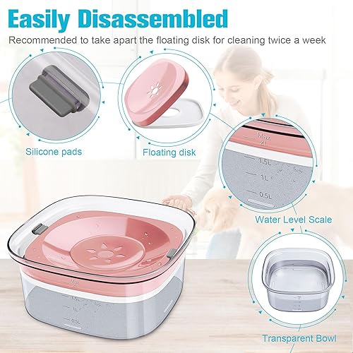 Miniatura 3 de UPSKY Cuenco de agua para perros de 70 onzas, 2 litros, sin derrames, gran capacidad, alimentador de agua lenta, a prueba de derrames, dispensador