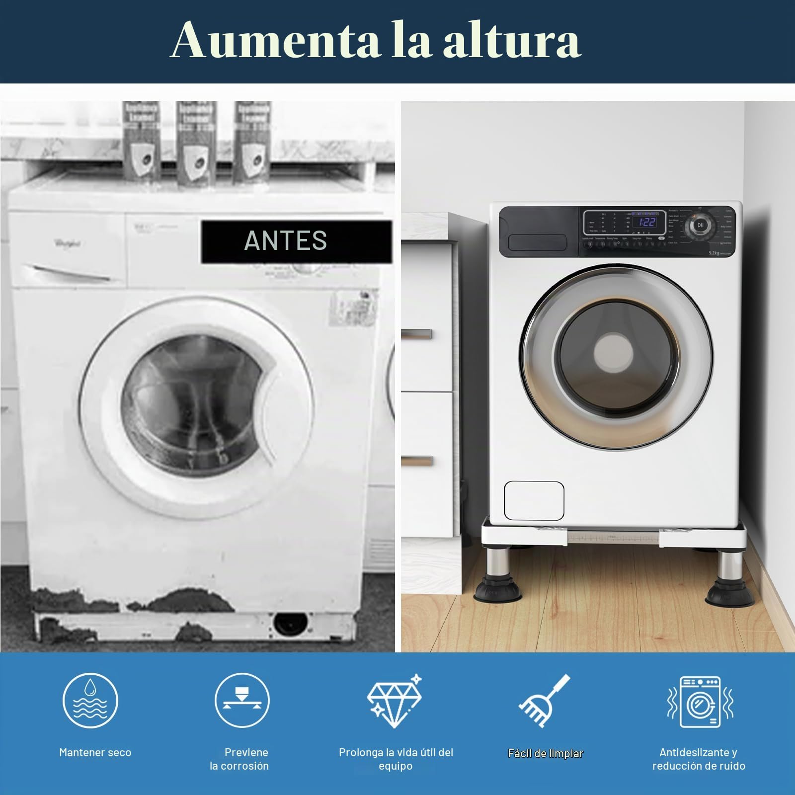 DEWEL Base Lavadora Ajustable con 4 Pies de Ventosa, Carga 250kg, Blanco