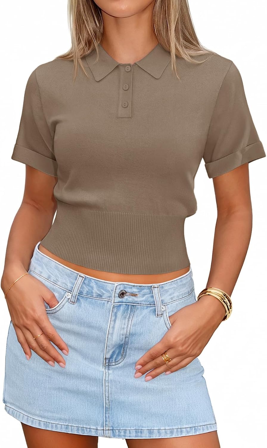 Womens Short Sleeve Sweater Summer Lightweight Knit Polo Shirts Dressy Business Casual Work Pullover Top