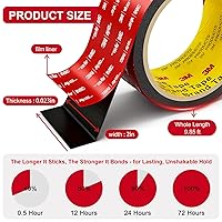 Vista 4 de Cinta de Doble Cara Resistente 0.39 pulgadas x 10 pies, Cinta de Montaje Extraíble Resistente, Tiras Adhesivas de Cinta de Montaje de Doble Cara