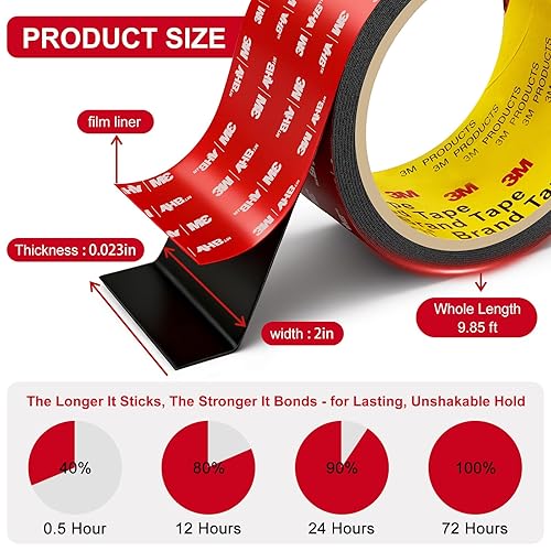 Miniatura 4 de Cinta de Doble Cara Resistente 0.39 pulgadas x 10 pies, Cinta de Montaje Extraíble Resistente, Tiras Adhesivas de Cinta de Montaje de Doble Cara,