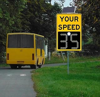 Solar Powered Led Speed Limit Signs, 20"x27" Rust Proof Radar Speed Sign Detector with Accessories, White, Aluminum