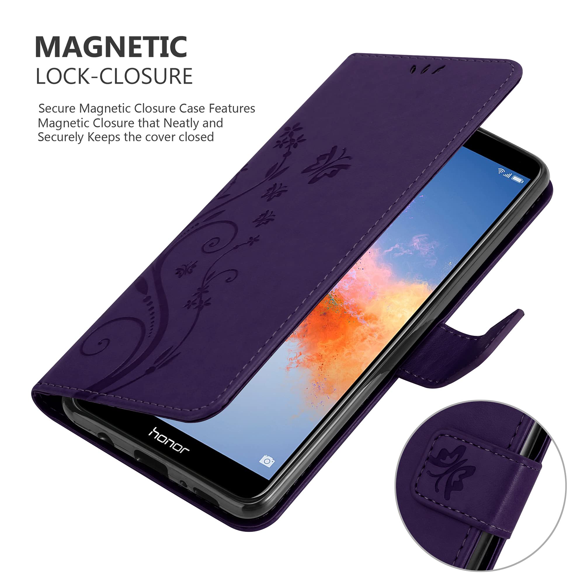 Custodia Libro Cadorabo Per Honor 9X Lite – Lilla Con Fiori, Chiusura Magnetica, 3 Slot Carte, Funzione Stand