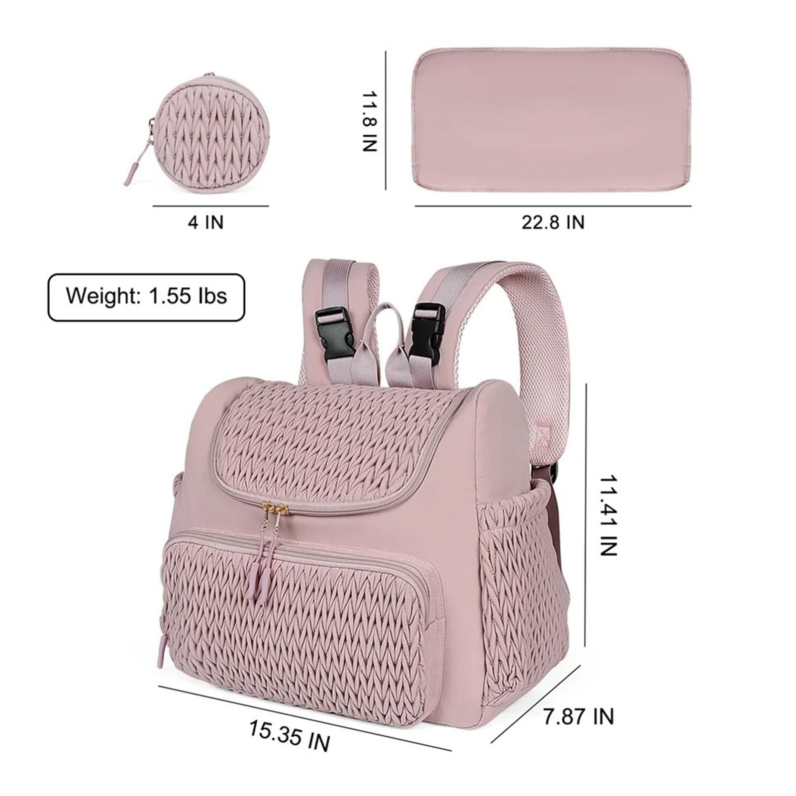 Wickeltasche für den Außenbereich, Kinderwagen-Organizer mit Wickelunterlage, Rucksack mit großer Kapazität, isolierte Tasche, Schwarz, One Size, Einheitsstil