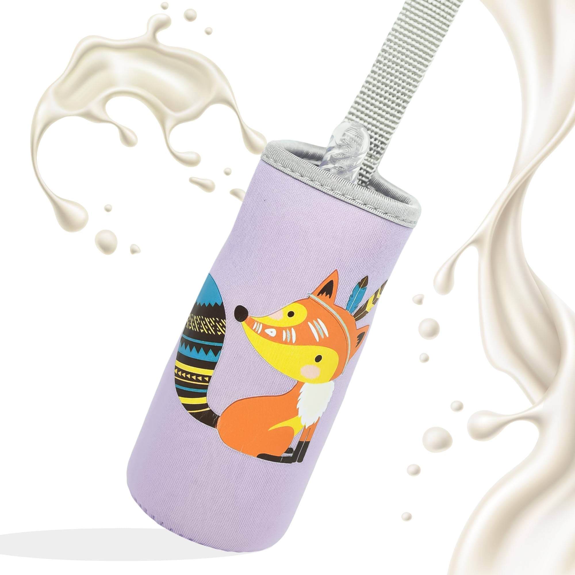 THE LITTLE LOOKERS Cute Animated Patterned Soft Stretchable Baby Feeding Bottle Cover with Easy to Hold Strap for 120ml, 150ml, 240ml (Fox, Pack of 1)-image-27