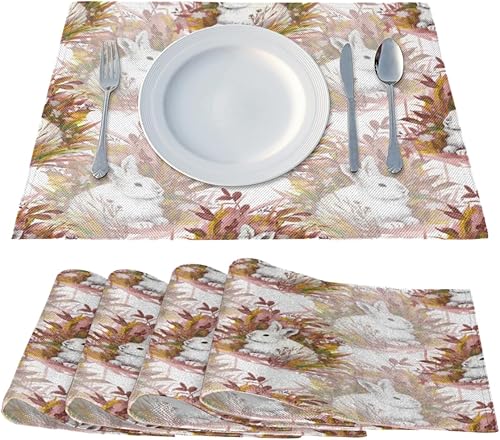 Miniatura 2 de Rabbit Cute Pattern Placemats Set of 4 Table Mats Washable Placemat Waterproof Place Mats for Party Home Dining Table Decor 18x12 in