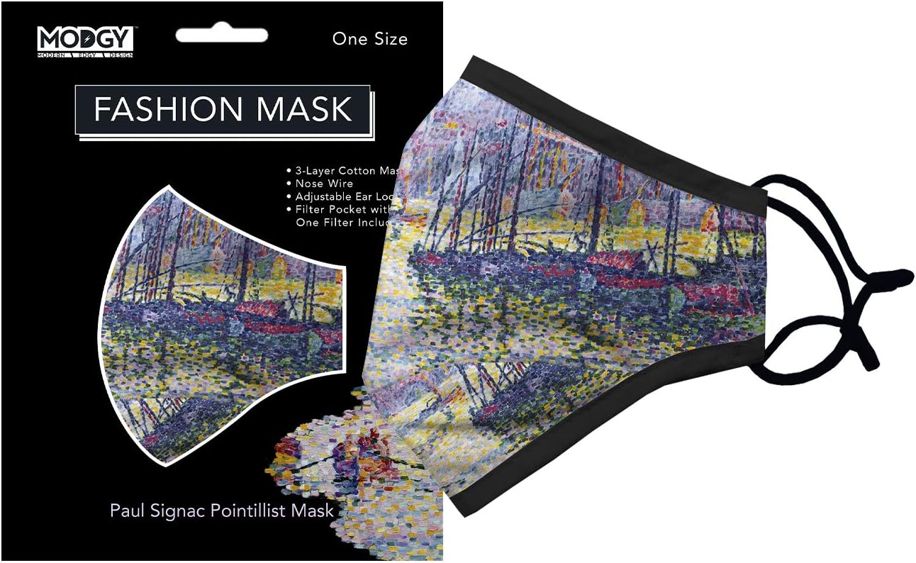 MODGY Fashion Mask 3-Layer Cloth Face Masks with Filter Pocket Insert, Nose Wire, Adjustable Ear Loops, Breathable, Reusable, Washable, Women, Men, Adults, Signac