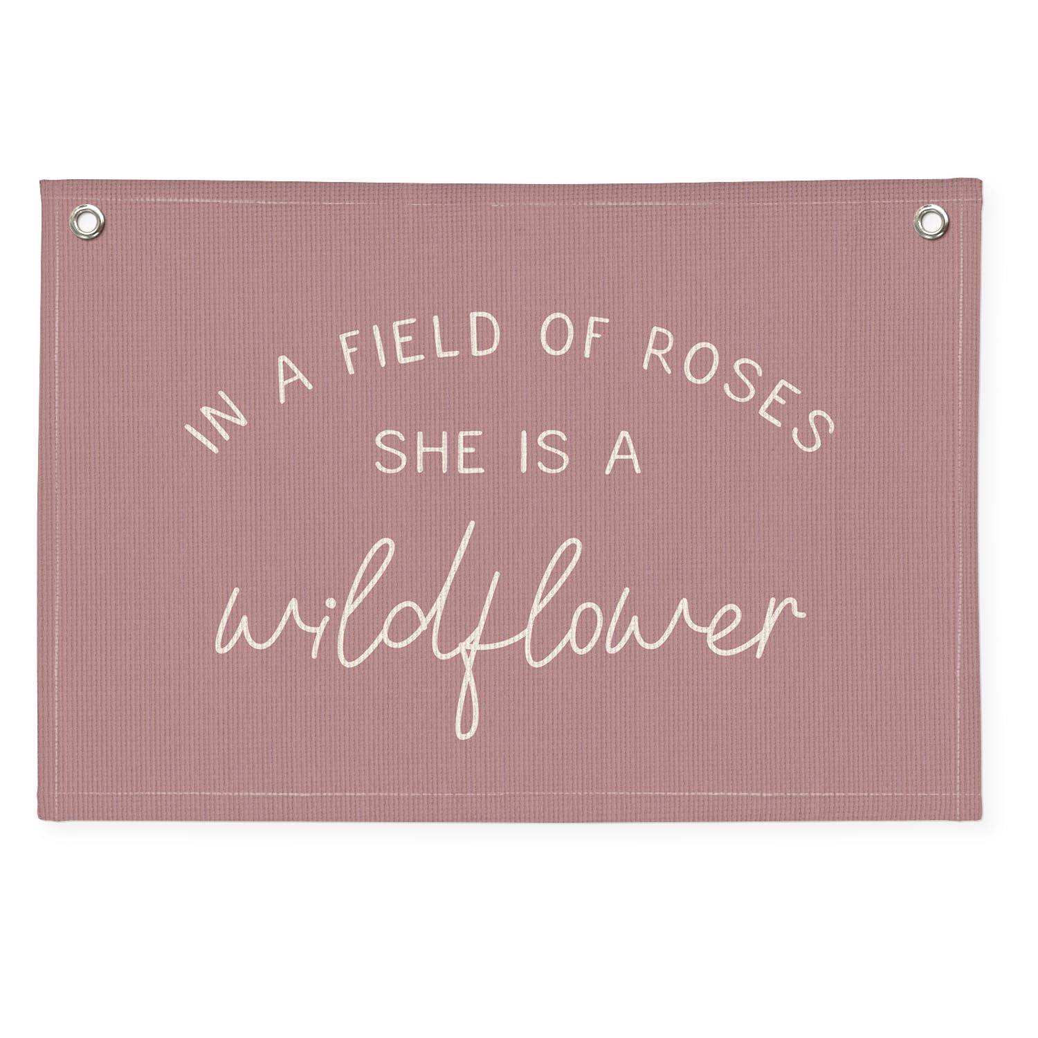Wheatwin Wildflower Nursery Decor, Girls Room Decor - In a Field Full of Roses She Is a Wildflower Pink Linen Banner Flag for Little Girl Baby Girl