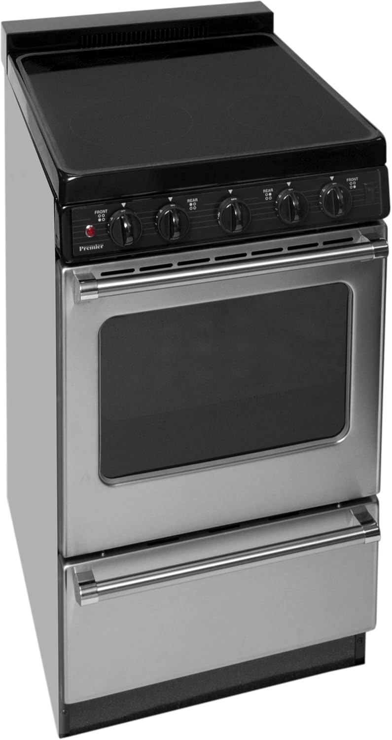 EAS7X0BP 20 Electric Smooth Top Range with Two 8 Inch and Two 6 Inch Elements 1.5 Inch Porcelain Backguard Hot Surface Indicator Interior Oven Light and Storage Drawer: Stainless Steel