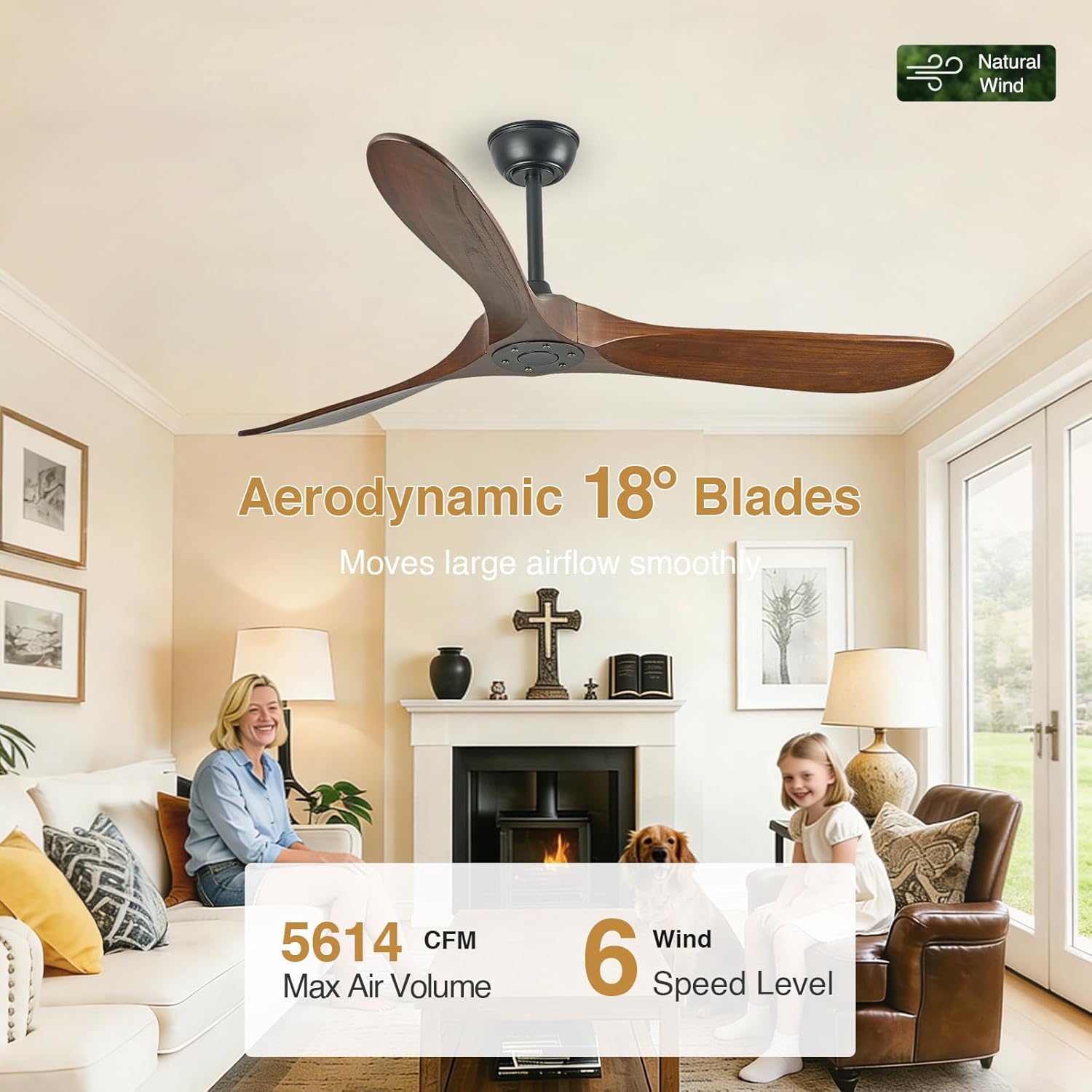 60" Wood Outdoor Ceiling Fan No Light,ETL Listed Farmhouse Outdoor Ceiling Fans for Patios with Remote,3 Blade Low Profile Propeller Fan with Quiet Reversible DC Motor for Exterior Patio Porch(Walnut)