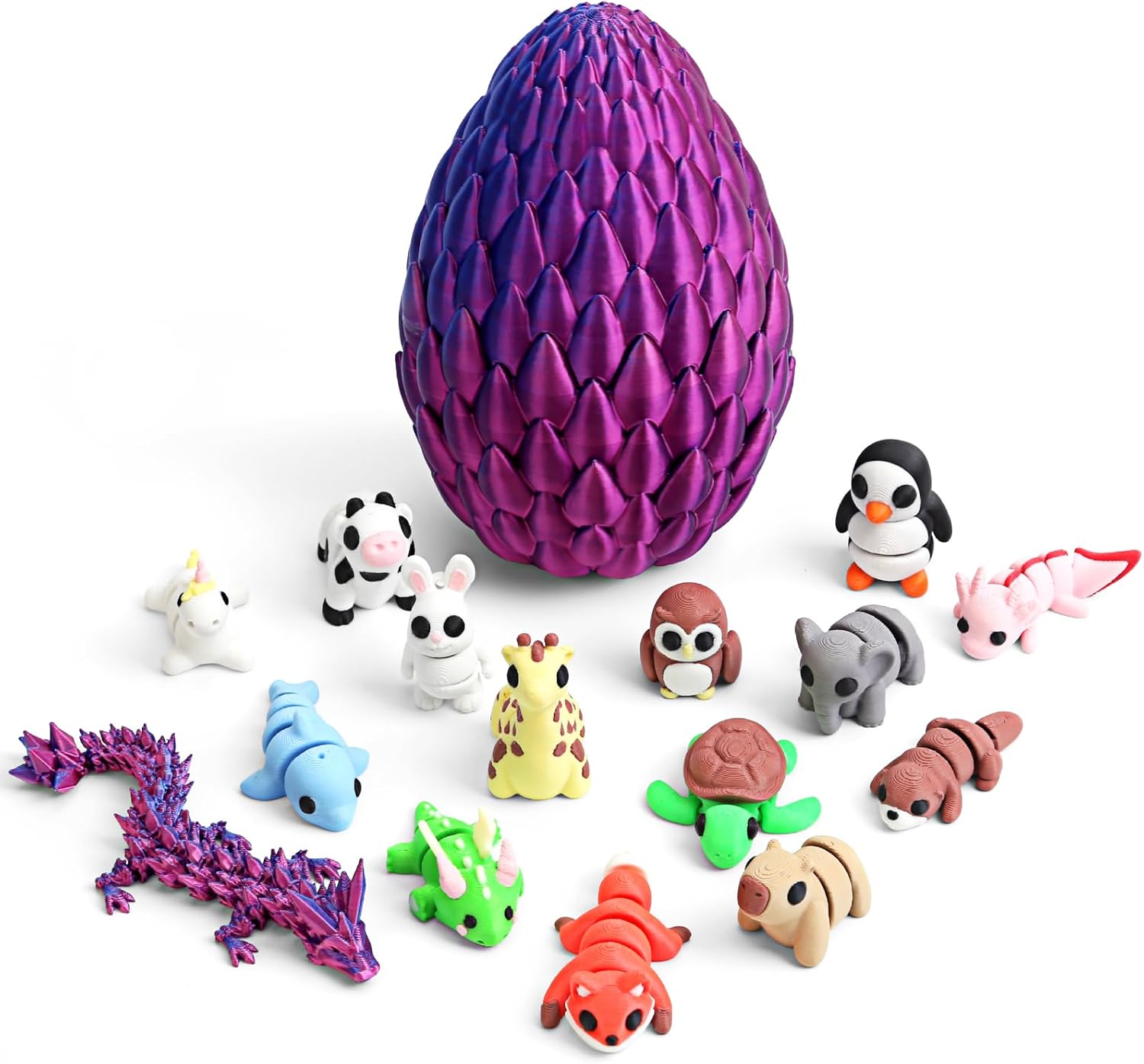 ”2025“ 15 Pack 3D Printed Animals Toys w/ Dragon Egg, 3D Printed Fidget Toys Figures Set, Dragon Eggs with Dragon Inside, 3D Printed Stuff Stress Relief Collectibles Gift for Kids & Adults