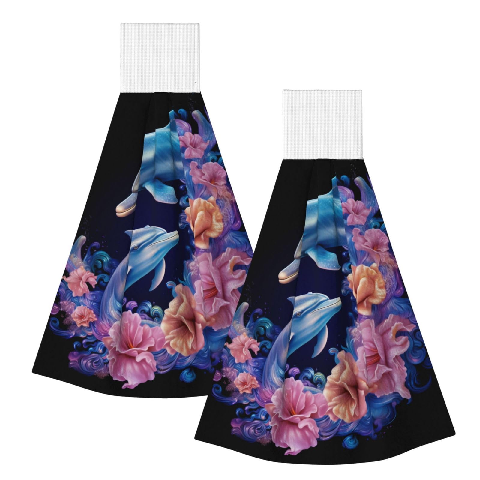ZQYTGFDC Blue dolphins and pink flowers Highly Absorbent Dish Towels Soft Coral Fleece Wipe