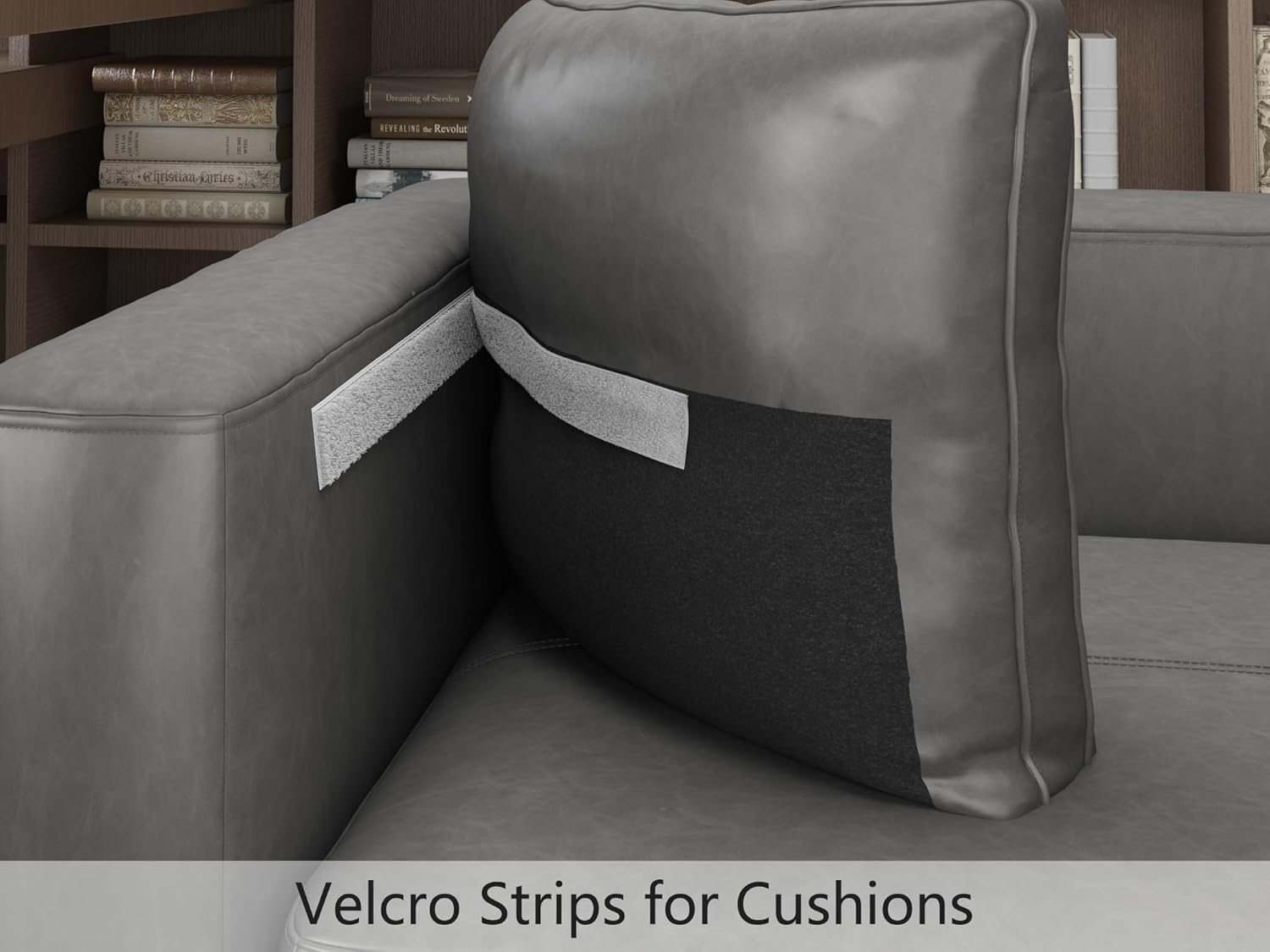 Velcro strips on sofa cushions for secure attachment