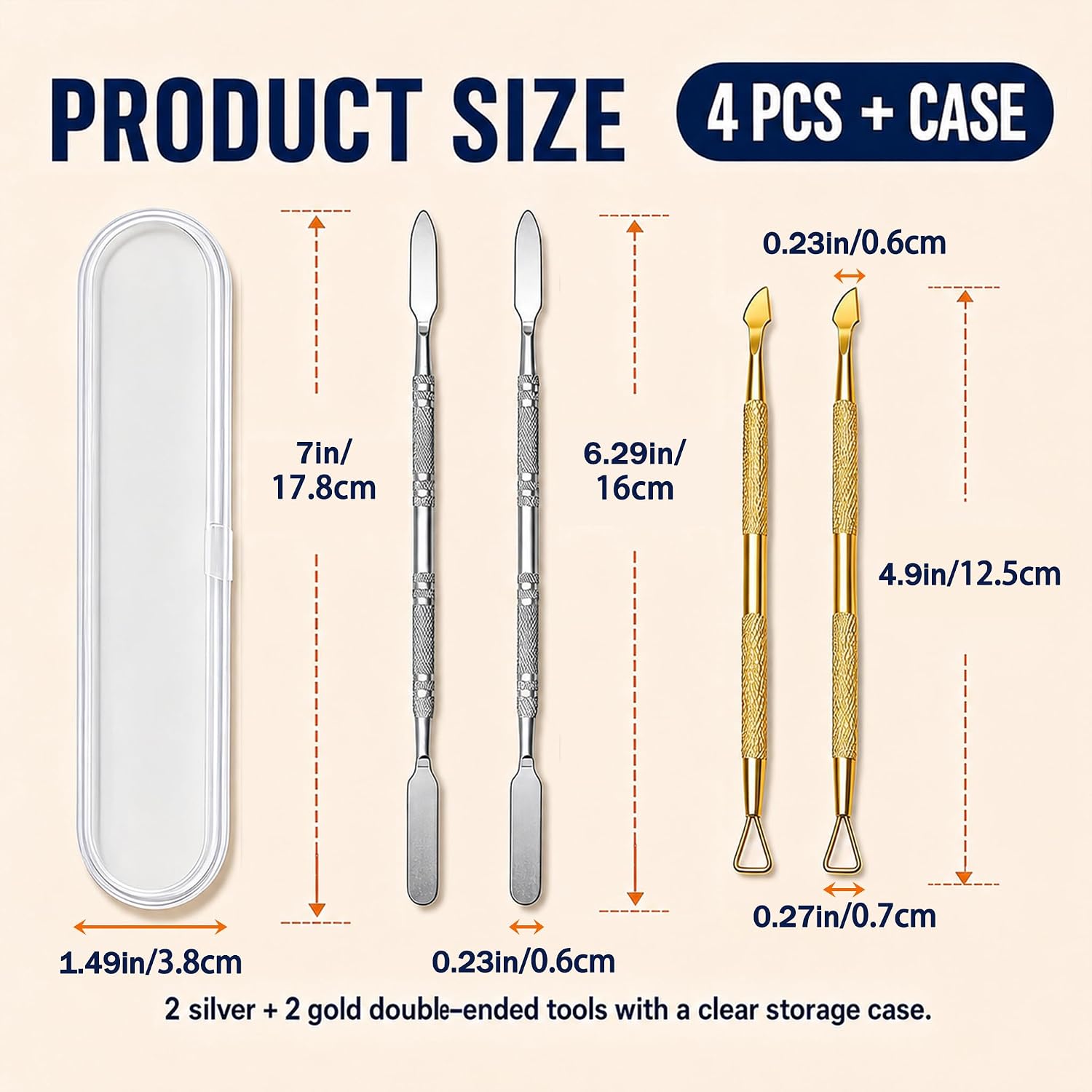 Double Ended Metal Lottery Ticket Scratcher Tool, Ergonomic Heavy Duty Steel to Protect Manicures and Remove Labels for Game Night and Home Cleaning, 4pcs Gold and Silver with Clear Storage Case
